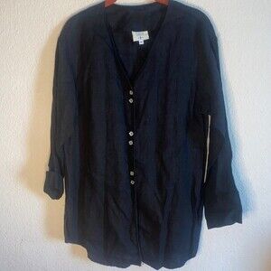 Kathleen Sommers linen long sleeve button M lagen boho shirt cottage old money